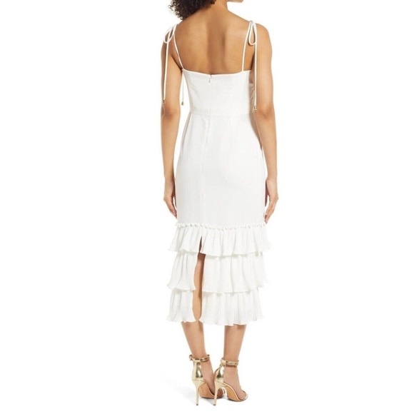 Elle Zeitoune - white tie strap midi ruffled kick-pleat party dress - Small - Picture 2 of 15